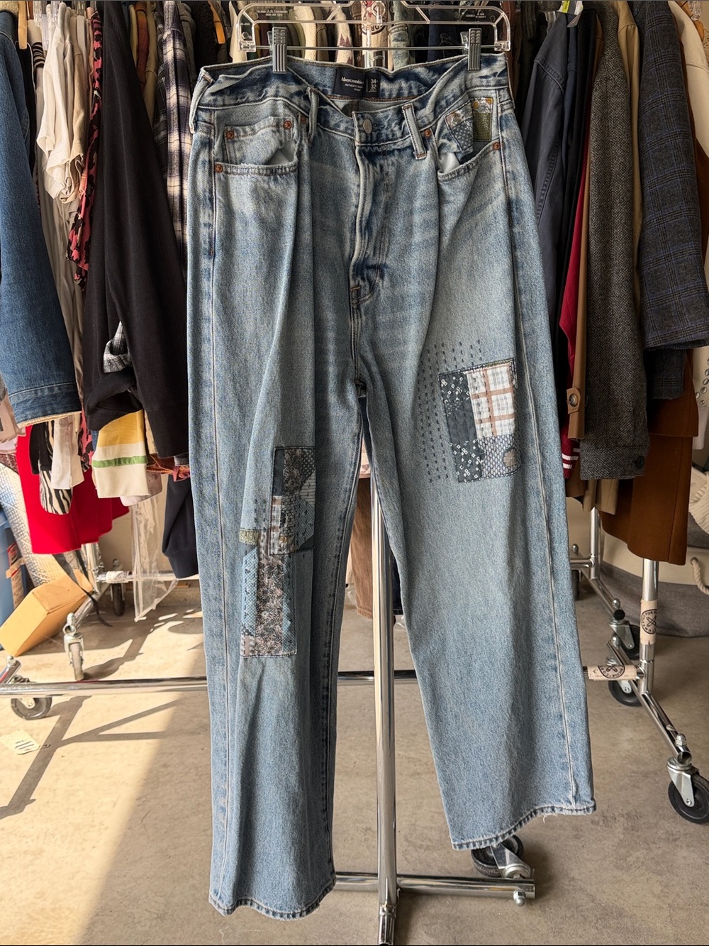 A&F Light Blue Patchwork Unisex Jeans